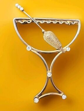 MCM Retro 1950s Martini Pin with Rhinestones